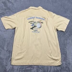 Tommy Bahama Shirt Yellow Embroidered Silk Shot In The Dark Loop Collar Small
